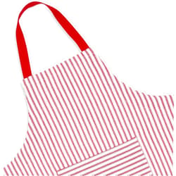 Cackleberry Home Red and White Ticking Stripe Woven Cotton Bib Apron Pocket Adjustable Strap