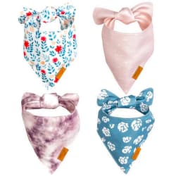 Remy+Roo Large Spring Dog Bandanas - 4 Pack Elise Set | Premium Durable Adjustable Polyester Fabric | Patented Shape Girl Dog Bandana, Floral Dog Bandana