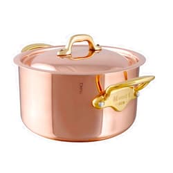 Mauviel M'Heritage 150 B 1.5mm Polished Copper & Stainless Steel Stewpan With Lid, And Brass Handles, 0.9-qt, Made in France
