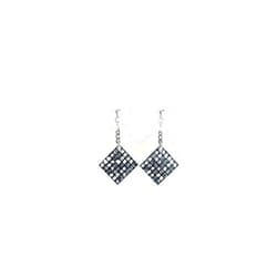 Handmade J.Leaf Studio- Handmade Glitzy Silver Tone Diamond Shape Earring Lightweight Fashion Earrings Glittered Dangle Drop Earring Shimmering Geometric Jewelry-1 ¼ Inches Long