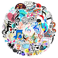 YULILO 60Pcs Music Stickers for Water Bottles Vinyl Musical Note Sticker for Kids Waterproof Music Stickers for Laptop Guitar Hydroflask Scrapbooking Journaling (Musical)