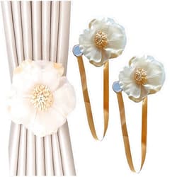 Jingewell 2 Pieces Magnetic Curtain Tieback Large Artificial Sunflower Decorative Tie Back Clips Window Drape Magnetic Button Tiebacks Holdbacks Rope for Home Office Bathroom (2, White&Cream)