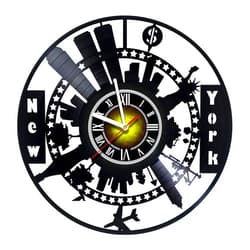 Toffy Workshop Wall Clock Compatible with New York City - Vinyl Record Decor - Exciting Guest Room Decor idea for Children, Adults, Men and Women - Manhattan NYC Unique Art Design