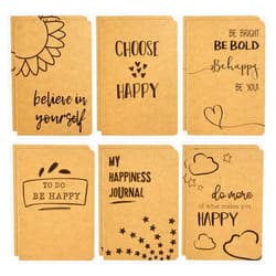 Paper Junkie 12 Pack A6 Notebook Bulk - 4x6 Brown Kraft Paper Lined Journals for Kids, Coworkers, Office School Supplies (80 Lined Page, 4 x 5.75 In) - 6 Happy Designs