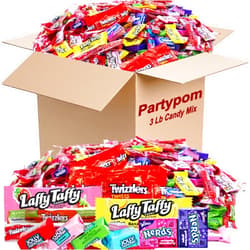 Partypom Bulk Candy Assortment, 3 Lbs Of Individually Wrapped Nerds, Laffy Taffy and Jolly Rancher Chews and Twizzlers for Candy Bowls, Kids’ Parties, Parades & Piñatas