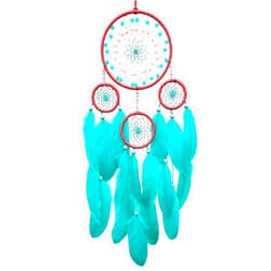 NingPower 4 Rings Dream Catcher Handmade Woven Blue Feathers Wall Hanging Dreamcatcher for Home Decor Bedroom Dormitory Room Wall Decor Art Ornament Craft