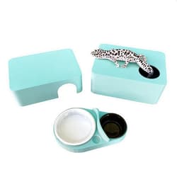 Gondola Geckos Reptile Hide, 3in1 Hide Box, Humid Hide, Food Dish, for Leopard Gecko, Lizard, Corn Snake, hognose Snake Provides shelter and Humidity for Egg and Shedding (Arctic Blue)