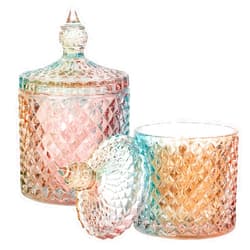 Rejomiik 2 Pack Qtip Holder Glass Bathroom Accessories Vanity Organizers and Makeup Storage for Cotton Swabs, Small and Large Rainbow