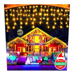 Hezbjiti 2PACK Christmas Lights Outdoor 620LED ice Lights(Total 1240LED) 68FT with 8 Modes Timer Memory Waterproof String Lights Plug in for Xmas Holiday Eaves Party Yard Garden Decor.