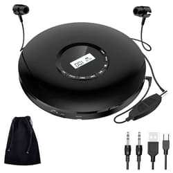 Gueray CD Player Portable Gueray Rechargeable Portable CD Player Car 1400mAh CD Walkman Anti-Skip Shockproof Personal CD Player with Headphones Jack USB AUX CD Music Disc with LCD Display (Black)