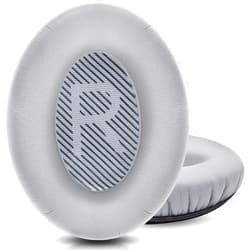 TRT Professional Headphone Replacement Ear Pads for Bose QuietComfort 35 QC 2 15 25 Earpads Cushion for QC2 QC15 QC25 SoundTrue SoundLink Around-Ear Headphones (QC35/35ii, Silver Cushion + Grey Mat)