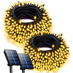 OZS 2PK 240LED 95FT Solar Christmas Lights Outdoor, Solar String Lights Waterproof, Green Wire Solar Tree Lights with 8 Lighting Modes for Xmas Party Garden Christmas Decorations (Warm White)