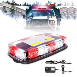 OPP ULITE Wireless Strobe Light Battery Rechargeable, High Low Brightness, 17 Flashing Mode, 48pcs Led, Beacon Roof Top Hazard Flash Warning Lights for Vehicles Trucks Snow Plows Postal, White Red, 1PC Pack