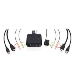 IOGEAR KVM 2-Port USB HDMI Cable KVM with Remote – 4096x2160 60Hz – Plug-n-Play - USB Hub and USB Peripheral Sharing - Attached HDMI and USB KVM Cables - Windows, Mac, and Linux - GCS92HU