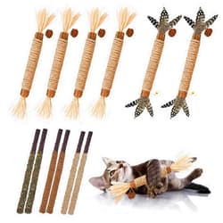 GREMBEB Cat Toys,12Pack Silvervine Cat Feather Toy Kitten Chew Stick Catnip Treat with Bell for Cleaning Teeth Indoor Kitty Teaser Wand Molar Snack for Interactive Pet Rabbit Bunny Hamster