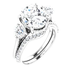 HK JEWEL 1-3 CT Moissanite Engagement Ring 10K 14K 18K Solid Gold & 925 Sterling Silver 3 Stone Anniversary Moissanite Bridal Rings Set Christmas Gift For Women (White, Main Stone : Oval | 2 Carat)