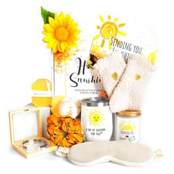 Suhctuptx Birthday Gifts for Women, Sending Sunshine Christmas Gifts, Get Well Soon Gifts Basket Care Package Unique Spa Gifts Box with Coffee Mugs for Thinking of You Her Sister Best Friend (Bright Yellow)
