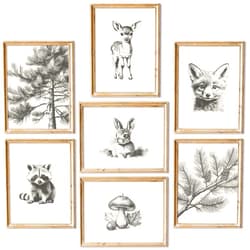 Pouydmi Nursery Wall Art Woodland Animal Canvas Wall Decor Baby Room Pictures Forest Animal Prints Kids Wall Art Pine Tree Poster Nature Vintage Artwork Deer Fox Painting for Bedroom 12x16x7 Inch Unframed