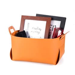 Hekyip Small Pu Leather Multifuctional Organizer, Desktop Organzing Makeup Brush Holder for Living Room, Dressing Table, Office Room (Brown Large)