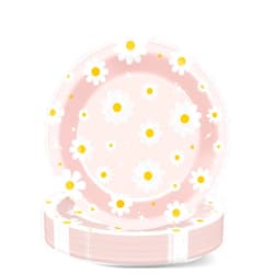Qyeahkj 48 PCS Daisy Paper Plates 7 Inch Flower Party Supplies Groovy Daisy Tableware Set Pink Groovy Daisy Plates Boho Party Decorations for Birthday Baby Shower Wedding Disposable Party Favors