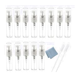 Elfenstall Elfenstal- 10pcs Mini Clear 3ml 1/6OZ Atomizer Fine Mist Empty Glass Bottle Spray Refillable Fragrance Perfume Scent Sample Bottle 1pc Clean Cloth for Travel Party Makeup Tool 2pcs Free 3ml Pipette