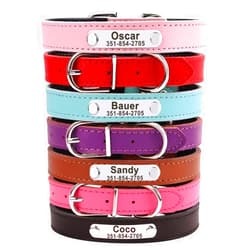 KINYABLUE Personalized Dog Collars, Soft & Durable Leather Dog Collar, Custom Dog Collar with Name Plate, Lightweight Adjustable Hot Pink Dog Collar for Puppies & Cats, XS(7-10