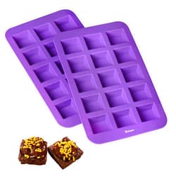 Bakerpan Silicone Brownie Mold for Baking, Individual Bite Size 1.5 Inch Brownie Squares, Silicone Brownie Pan with dividers, 15 Cavities - Set of 2