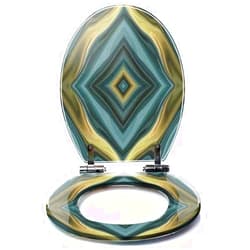 DERUINVAIO Colored Toilet Seat with Slow Close, Pale blue gold marble Resin Toilet Seats, Easy to Install, Easy to Clean Heavy Duty Deluxe Toilet Seat, pattern5