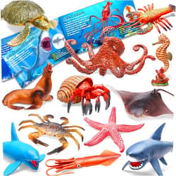 KarberDark 12 Pack Ocean Sea Animal Toys with Educational Booklet for Kids, Realistic Soft Plastic Sea Creatures Model Figures for Toddler Boys Girls, Under the Sea Party Favor, Birthday Gifts water table Toy