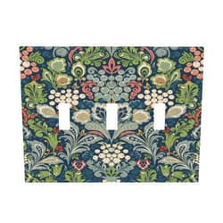 Spshian William Morris Floral Boho Midnight Blue Bohemian Flower 3 Gang Light Switch Cover Decorative Triple Toggle Wall Plate 3 Hole Electrical Device Switchplate Faceplate for Country Bathroom Decor