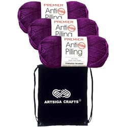 Premier Yarns Everyday Anti-Pilling Solid Aubergine DN100-10 (3-Skeins - Same Dye Lot) #4 Worsted Weight Acrylic Yarn for Crocheting and Knitting with Project Bag