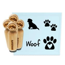 Sniggle Sloth Puppy Dog Woof Paw Print Heart Rubber Stamp Set for Stamping Crafting Planners - 3/4 Inch Small