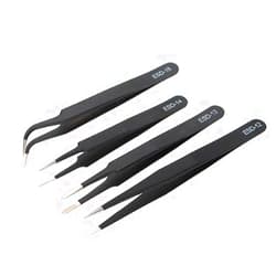 AKOAK 4 Pcs ESD Tweezers Set Anti-Static Tweezers Stainless Steel Tweezers for Eyelash Extension,Electronics, Jewelry-making - Straight and Curved Tip Tweezers - Black