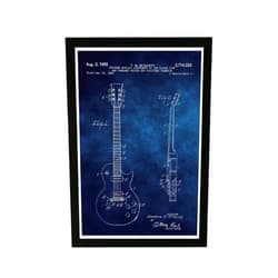 Wynwood Studio Guitar Framed Wall Art Painting Photography Patent Print 'Gibson Les Paul guitar 1955 Chalkboard' Band Room Home Décor Gifts for Musicians, Blueprint, 13x19, Blue, White