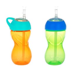 Nuby No-Spill Clik-It Flexi Straw Sippy Cup with Easy Grip - (2-Pack) 10 oz - Baby Sippy Cup for 6+ Month Old - Orange/Green