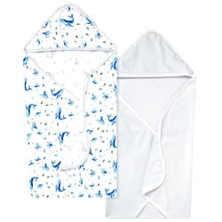 Burt's Bees Baby Burts Bees Baby Infant Hooded Towels Whale of a Tale Organic Cotton, Unisex Bath Essentials and Newborn Necessities, Soft Nursery Towel with Hood Set, 2-Pack Size 29 x 29 Inch