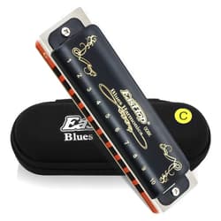 East top Diatonic Harmonica Key of C 10 Holes 20 Tones 008K Blues Harp Mouth Organ Harmonica with Black Cover, Top Grade Harmonica for Adults, Professionals and Students as Gift