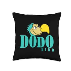 Dodo bird doudo flightless Mauritius agricultural Writing with Dodo Head Throw Pillow, 16x16, Multicolor
