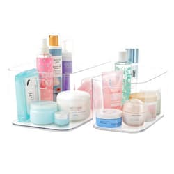 STORi Bliss Open Compartment Clear Plastic Organizer Set of 2 | 12x8 and 10x6 | Rectangular Makeup & Vanity Containers & Pantry Storage Bins with Pass-Through Handles | Round Corners | Made in USA