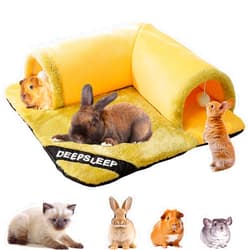 Mechpia Rabbit Tunnel Bed Plush, Large Bunny Tunnel Tube with Removable Mat Hideout Toys for Guinea Pig Rabbit Bunny Chinchilla Kitty Cat