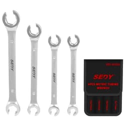 SEDY 4-Piece Flare Nut Wrench Set, Offset End Spanner Metric 9 10 11 12 13 14 15 17mm, CR-V Steel Storage Pouch Repair and Remove Nuts on Fuel Tube Hose Transmission Line