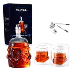 Vaduz Whiskey Decanter Set Transparent Creative with 2 Glasses,Gifts for Men,Whiskey Flask Carafe Decanter with 4 Whiskey Stones & Tong,Whiskey Carafe for Brandy,Scotch,Vodka,Gifts for Dad,Husband,Boyfriend