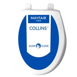 Mayfair Collins Slow Close Toilet Seat, Durable Plastic Seat with Extra Stability Bumpers and Secure Hinges, Made in USA, Round, White
