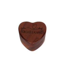 Anuj Overseas Wooden Heart shape Ring box Engraved for Proposal, Engagement, Wedding (Pattern F- Forever and Always)