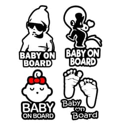 TOTOMO 4pc Baby on Board Sticker Set for Cars Funny Cute Safety Caution Decal Sign for Car Window and Bumper No Need for Magnet or Suction Cup
