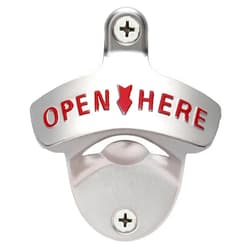 Jumiok Stainless Wall Mount Beer Bottle Cap Opener Open Here, Matte Silver Soda Bottle Top Opener Post Mounted
