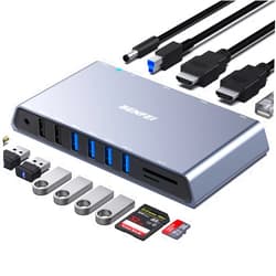 BENFEI 12-in-1 USB Type-A/USB Type-C Docking Station with Dual HDMI Display/6*USB Ports/SD/TF Card Reader/Gigabit Ethernet Network/3.5mm Female Headphone Jack Compatible with Windows and Mac