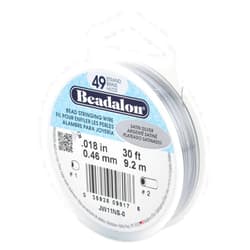 Beadalon 49 Strand Stainless Steel Bead Stringing Wire, .018 in / 0.46 mm, Satin Silver, 30 ft / 9.2 m