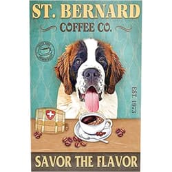 QKIODS St. Bernard Dog Coffee Listing Vintage Metal Tin Sign 8x12 Inches for Bars Restaurants Cafes Pubs
