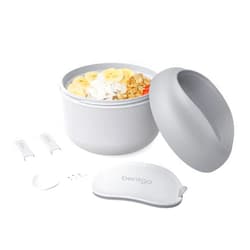 Bentgo Bowl - Insulated Leak-Resistant Bowl with Snack Compartment, Collapsible Utensils and Improved Easy-Grip Design for On-the-Go - Holds Soup, Rice, Cereal & More - BPA-Free, 21.2 oz (Gray)